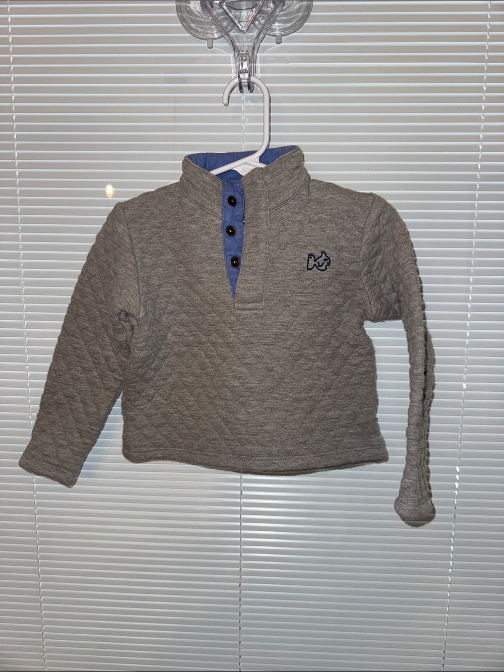 Kids Quilted Pullover Hoodie with Contrast Placket - Gray & Blue